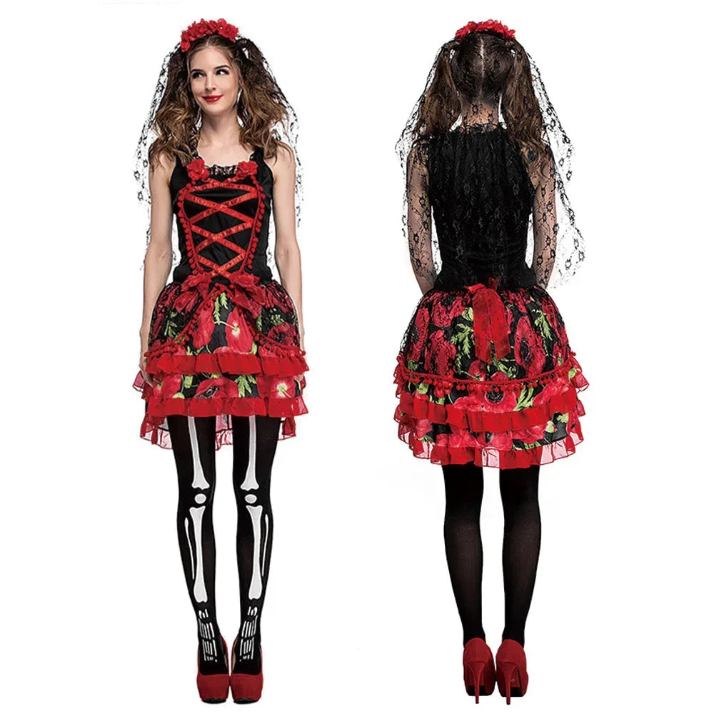 Women's Skull Ghost Bride Costume for Halloween & Cosplay - Image 2