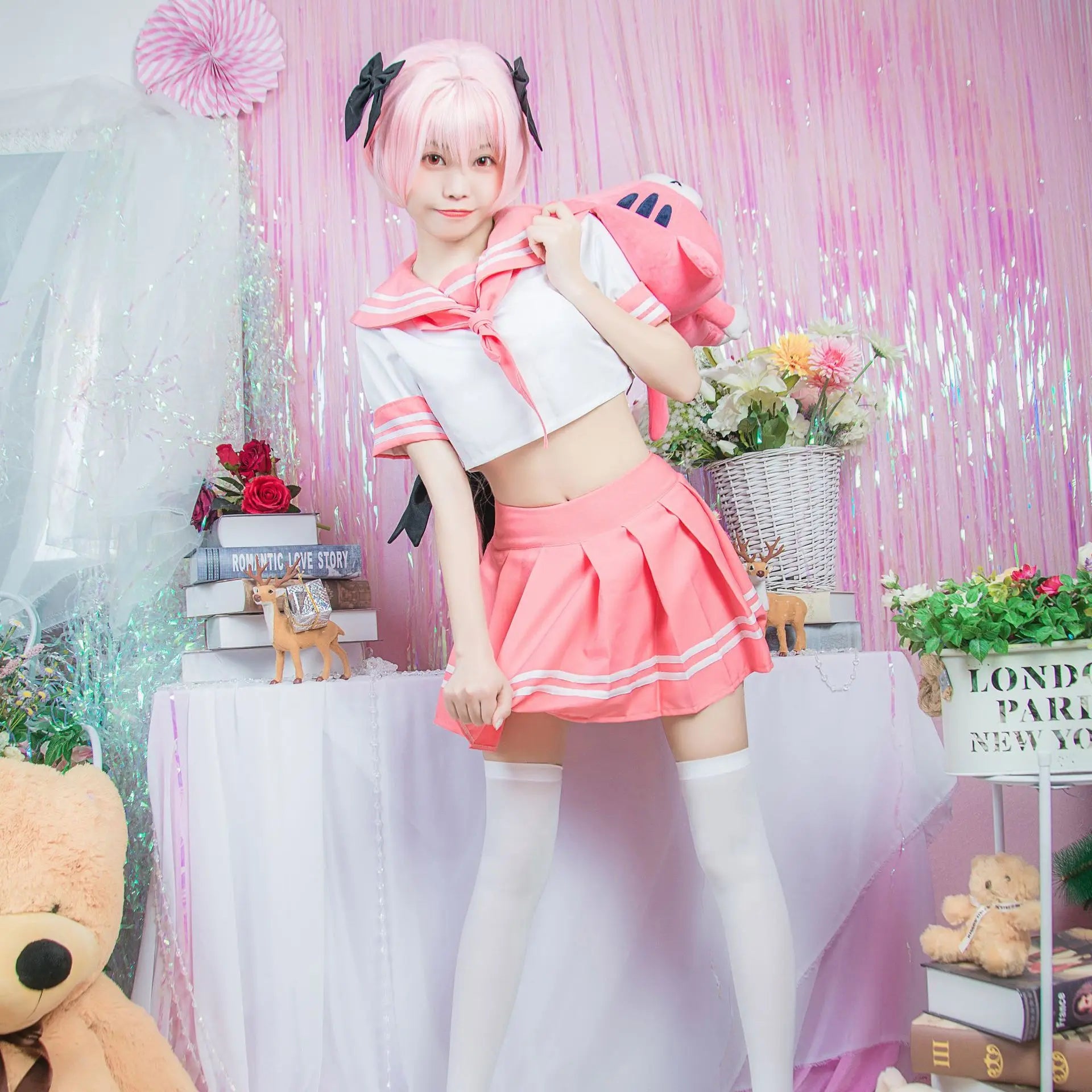 Cute Pink Sailor Suit Cosplay Costume with Wig for Halloween