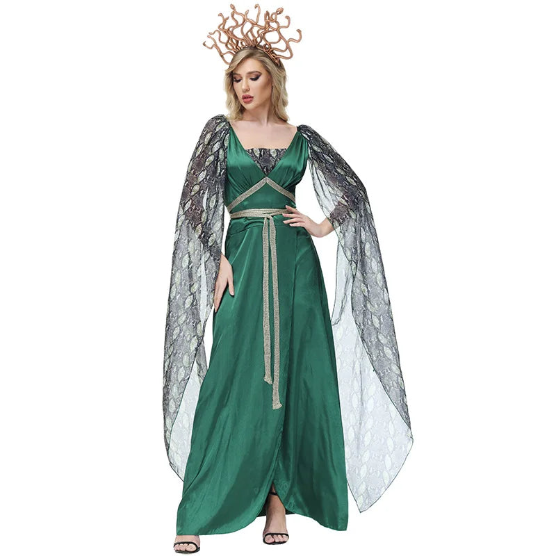 Serpentine Print Gorgon Dress with Cape for Halloween - Image 7