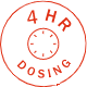 Icon of a pill with text 4 hour dosing showing that product is effective for up to 4 hours.