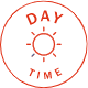 An icon of a sun with the text day time showing that Delsym product can be taken during the day.