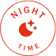 Icon of a moon with the text night time showing that product can be taken for nighttime.