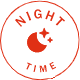 Icon of a moon with the text night time showing that product can be taken for nighttime relief.