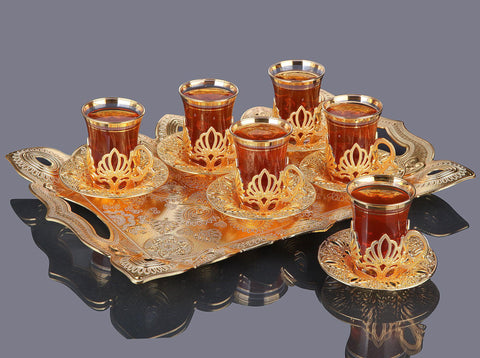 18 pieces Authentic Turkish Tea Cups And Saucers Set For Six Person – Alici  Home