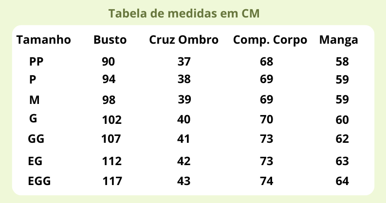 Tabela de Medidas de Facini