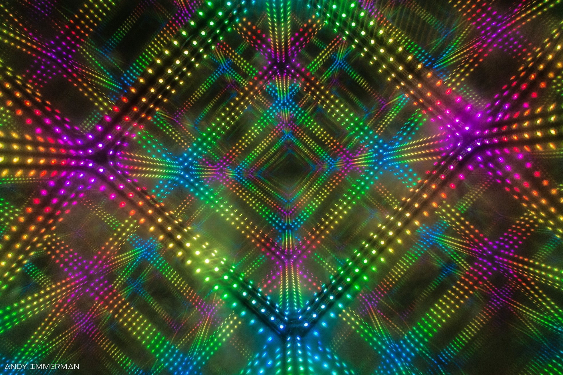 Close-up of HyperCubes with infinite lights for an optical illusion 