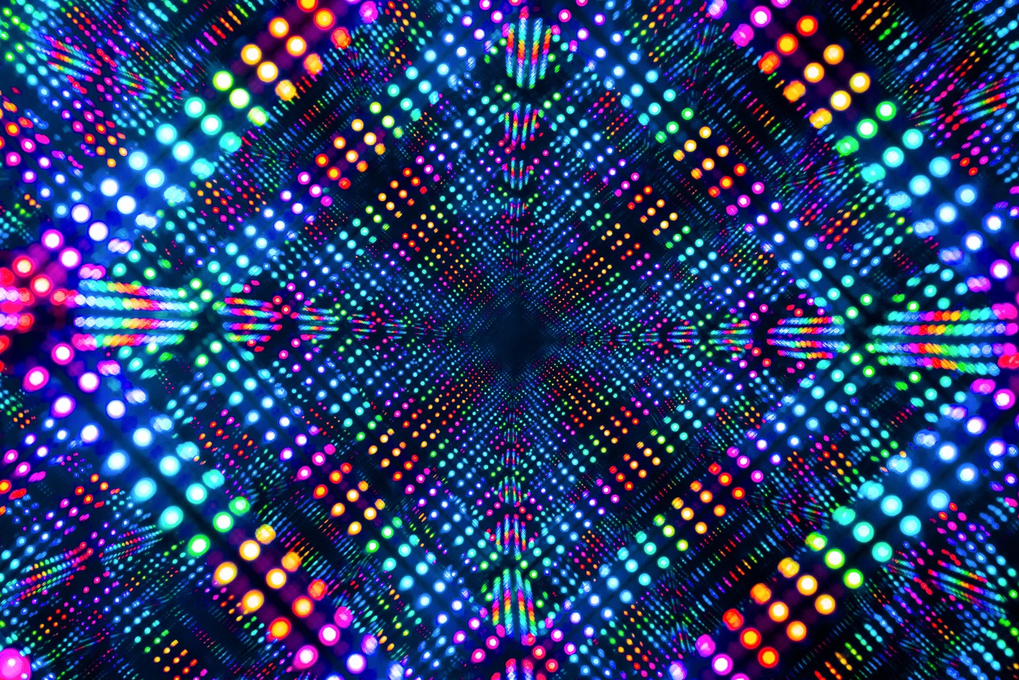 close up of multi colored led bulbs