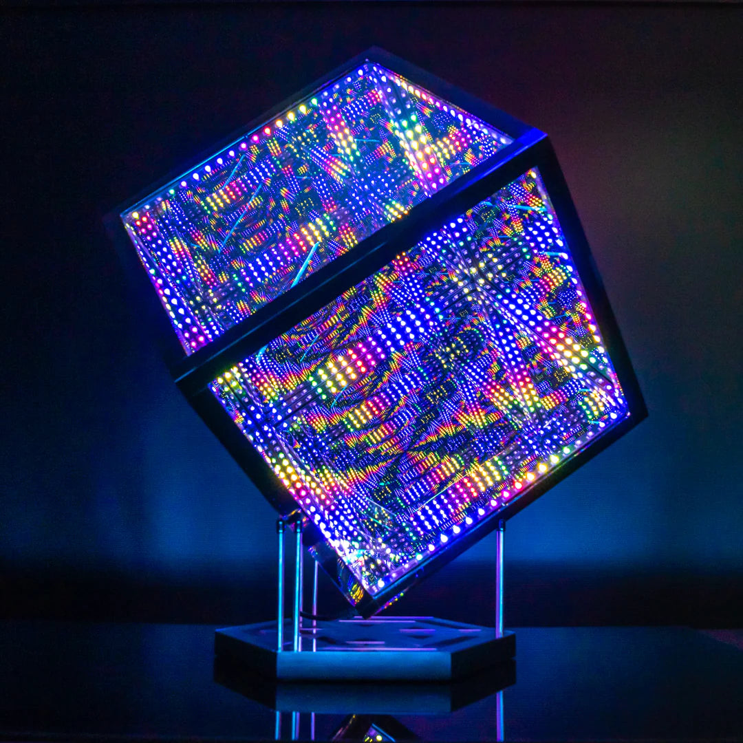 infinity cube light on a stand