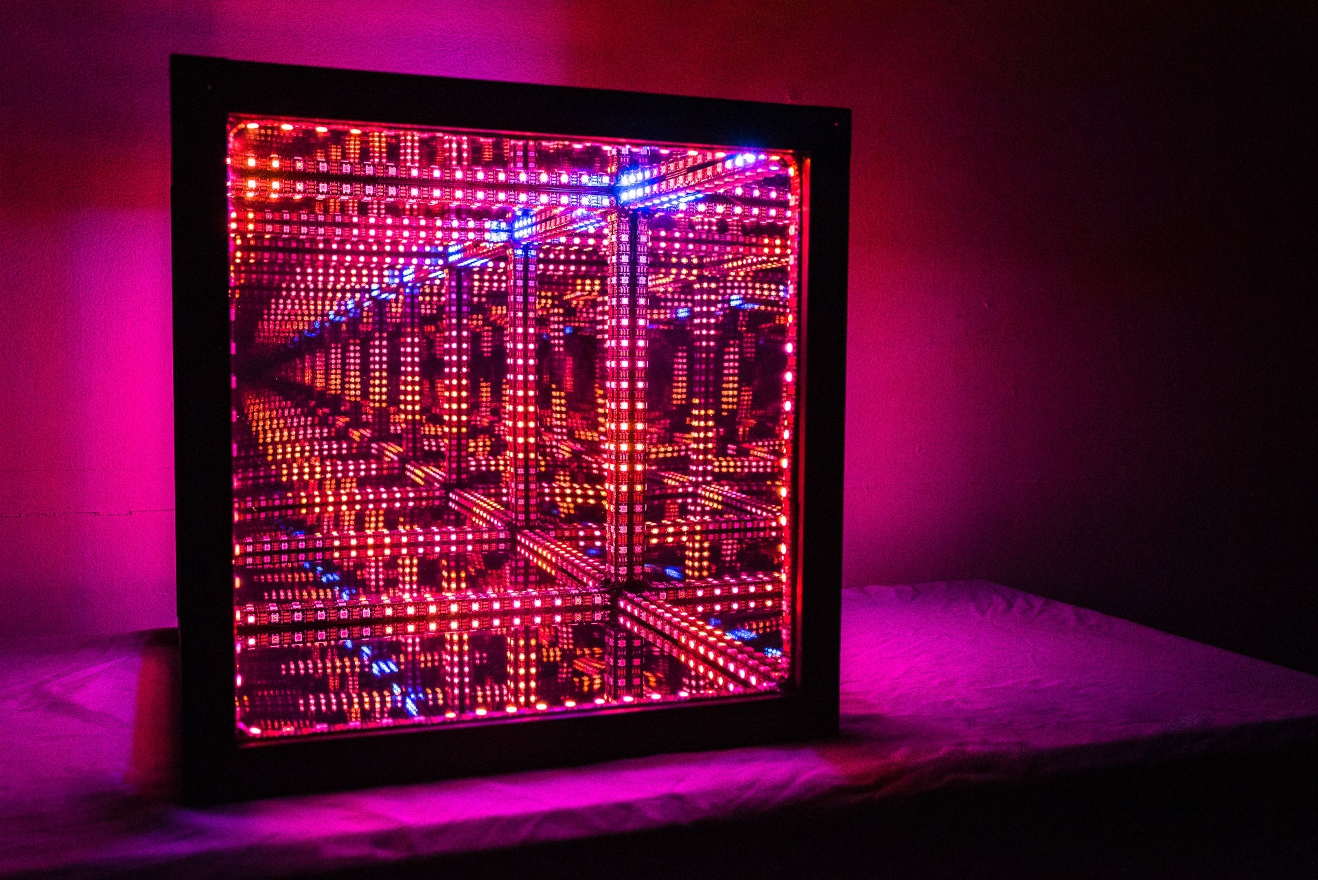 red colored led light cube
