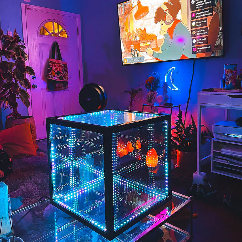 room with hypercube lighting