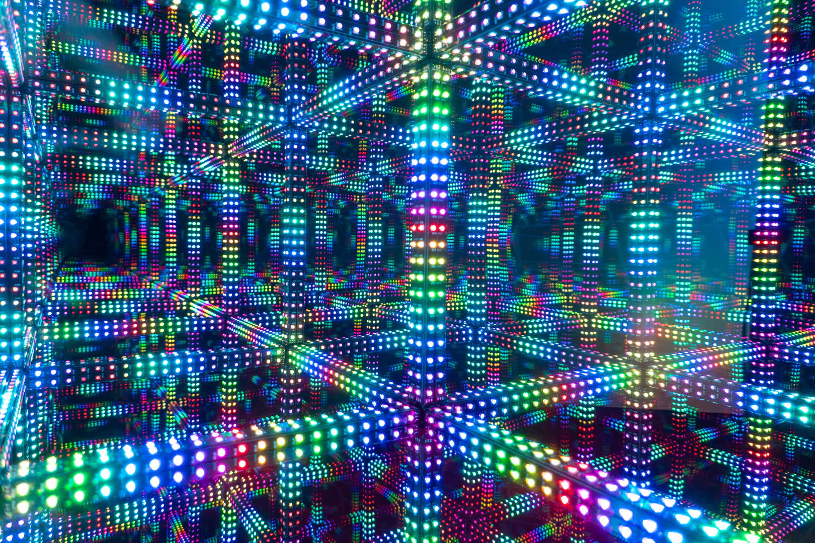 upclose of multi colored led light cube