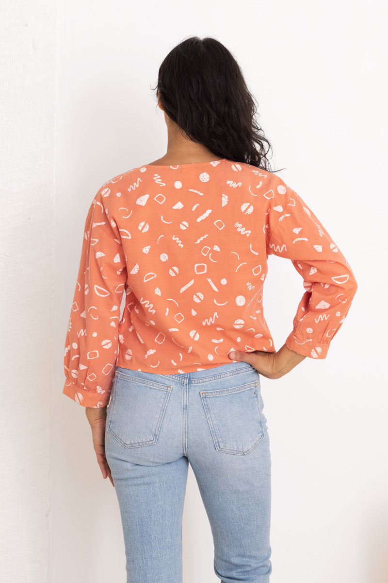 Rosa Blouse - Flamingo - Squiggles Print