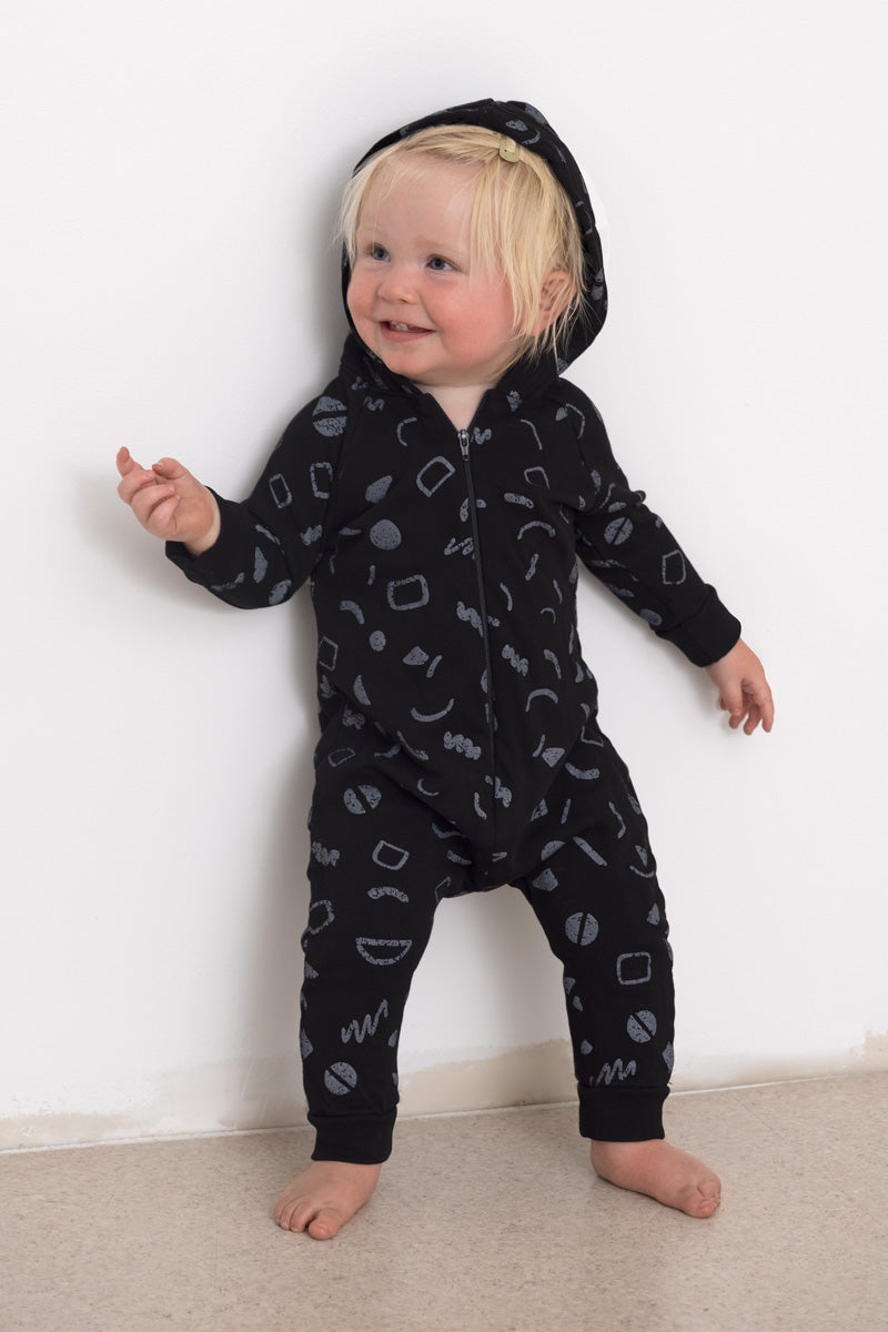 Squiggles Organic Hooded Romper - Black