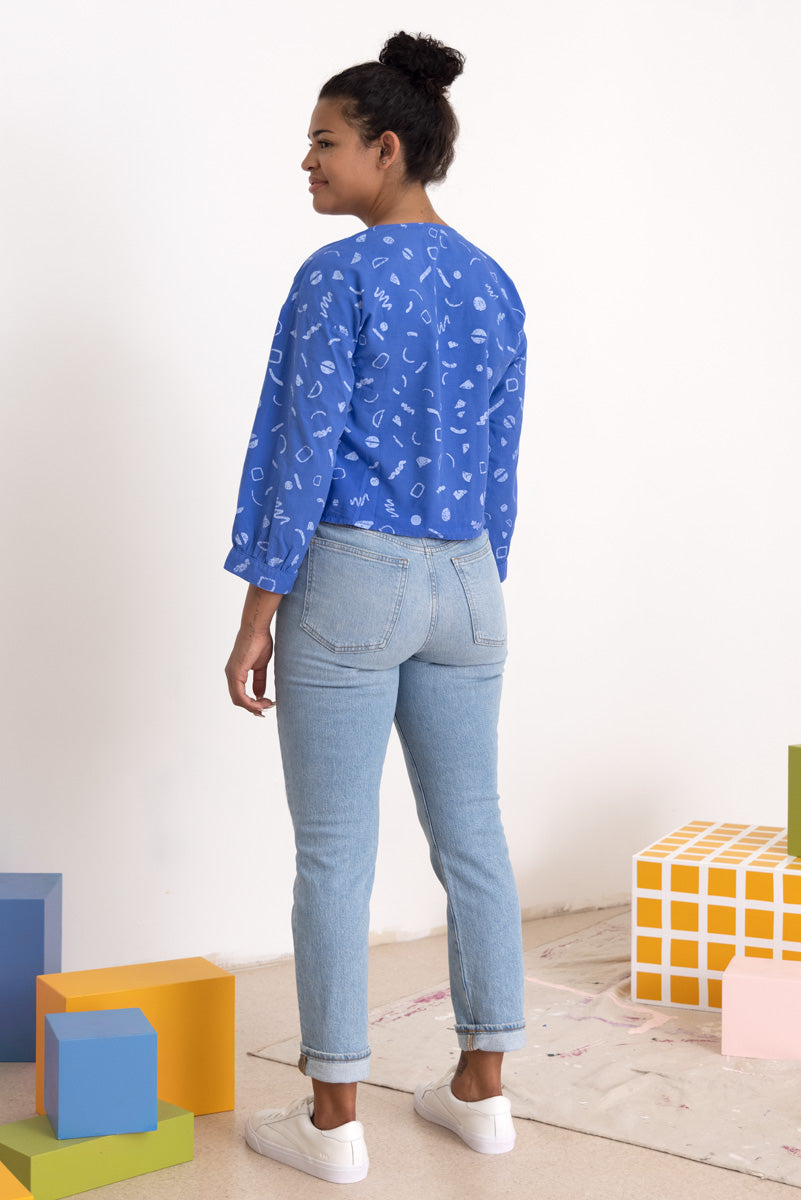 Rosa Blouse - Azure - Squiggles Print