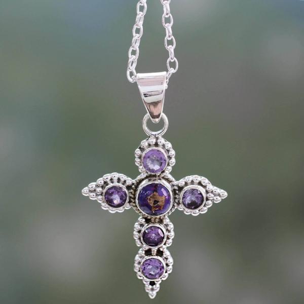 Amethyst and Sterling Silver Cross Necklace - Clothed with Truth