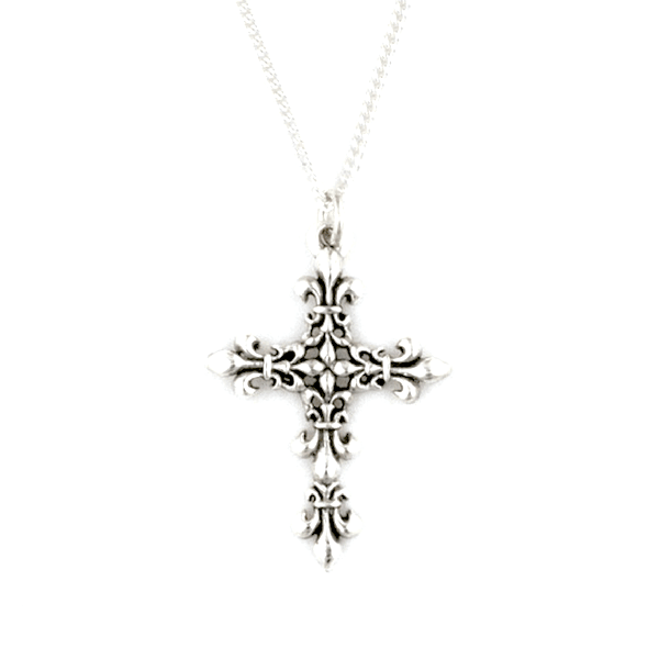 Sterling Silver Fleur-de-Lis Cross Necklace | Made in the USA - Clothed ...