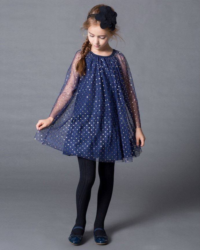 Lovely Heart Print Navy Girls Party Dress | Cheap Girls Dresses Online