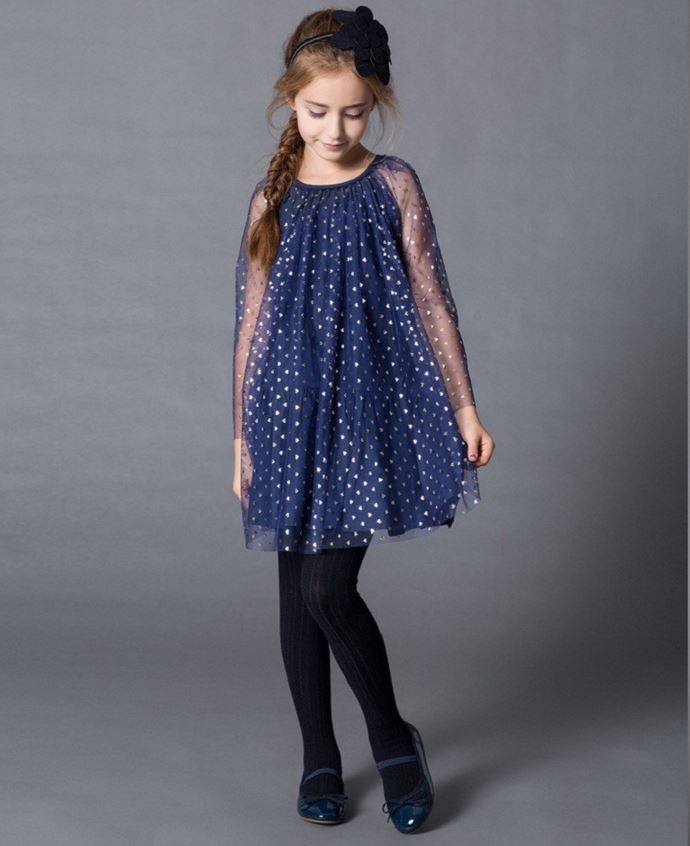 Lovely Heart Print Navy Girls Party Dress | Cheap Girls Dresses Online