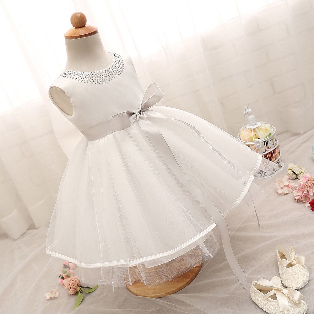 Newborn christening dress for girls with silver ribbon– Fabulous ...