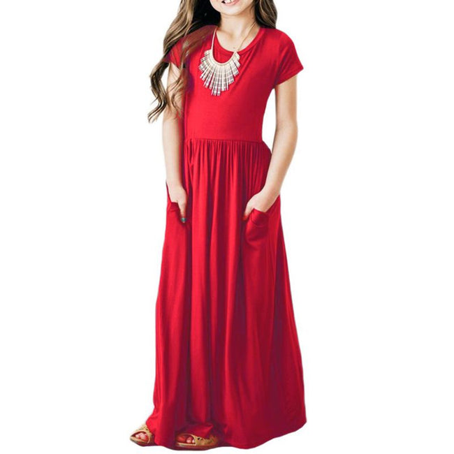 girls plain red dress