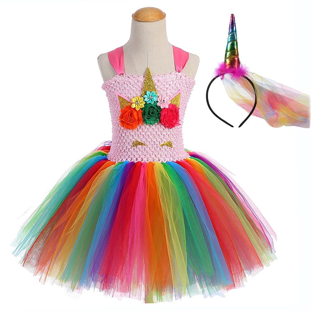 Girls unicorn fancy dress with fairy wings 6 year olds