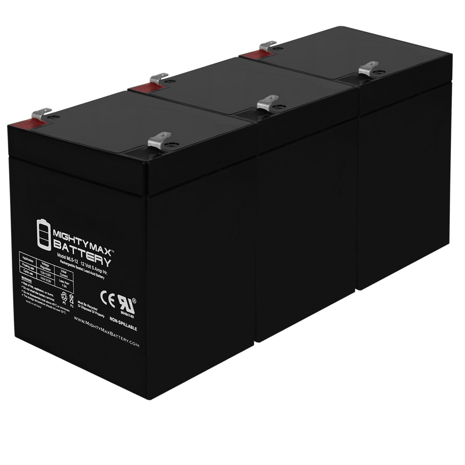 12V 5AH SLA Battery Replacement for EB1250F2, ELB 1250A - 3 Pack