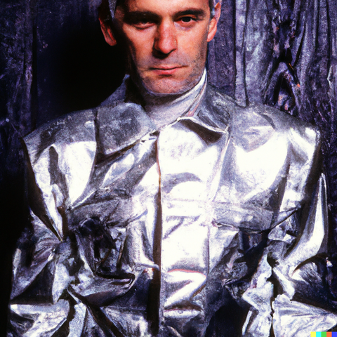 Paco Rabanne by Azala 2. Paco Rabanne wearing a futuristic silver-made outfit.