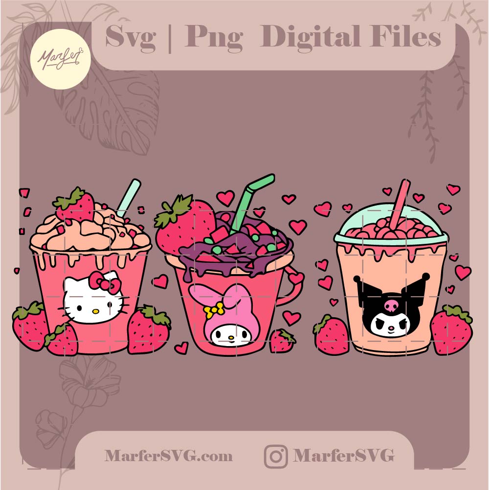 Hello kitty coffee cups png, pink sublimation design download, Hello k –  MarferSVG