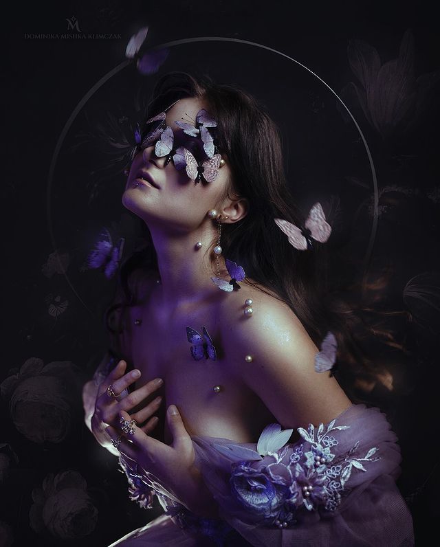 purple butterflies on face creative photograph by dominika mishka using color tones by onlythecurious