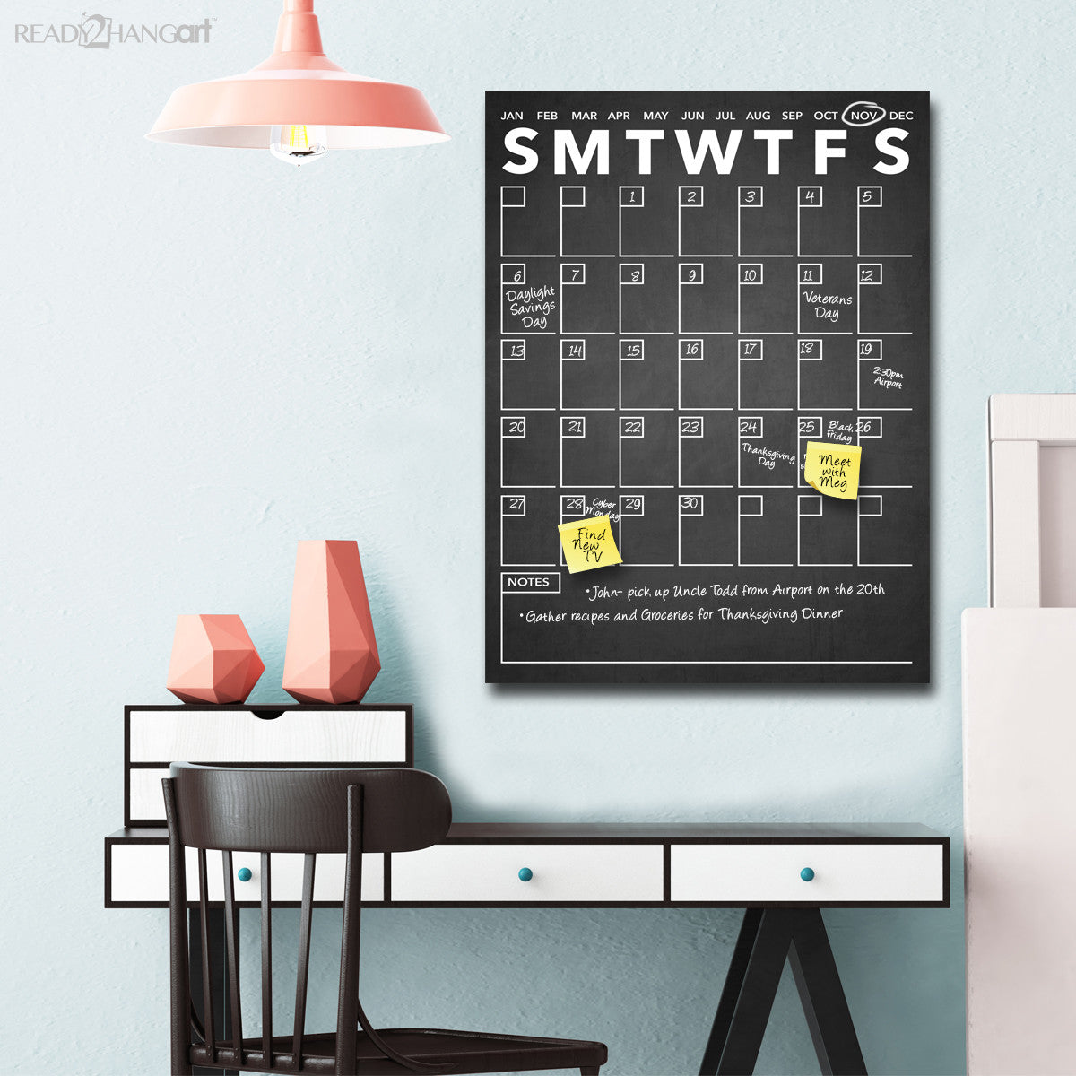 Monthly/Weekly Calendar Wall Decal Set: Gray Chalkboard