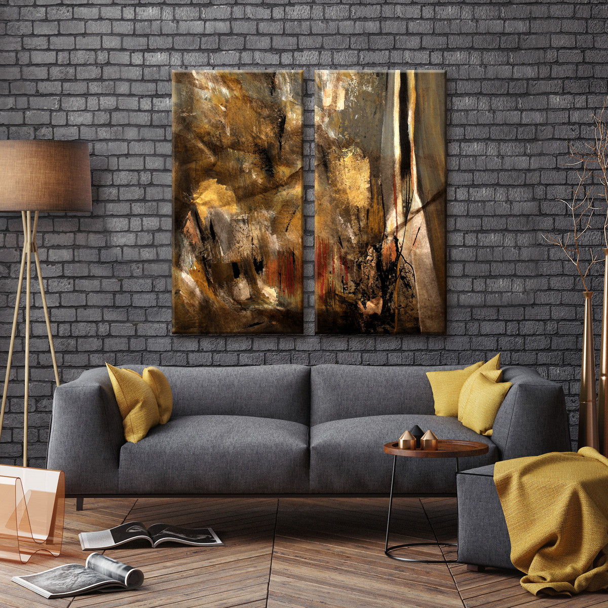 Earth Tone Abstract I' 2 Piece Wrapped Canvas Wall Art Set