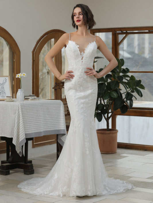 Leaf Lace Glitter Full A-Line Wedding Dress