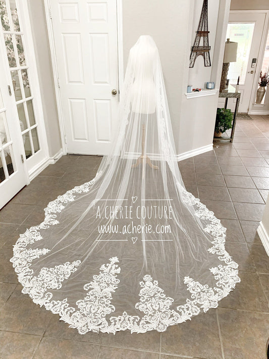 A.Cherie Couture Shop Made to Order Unique Sequin Tinsel Lace Cathedral Veil | Shop A.Cherie Light Ivory / 120 Inches Long (+$20.00 USD)