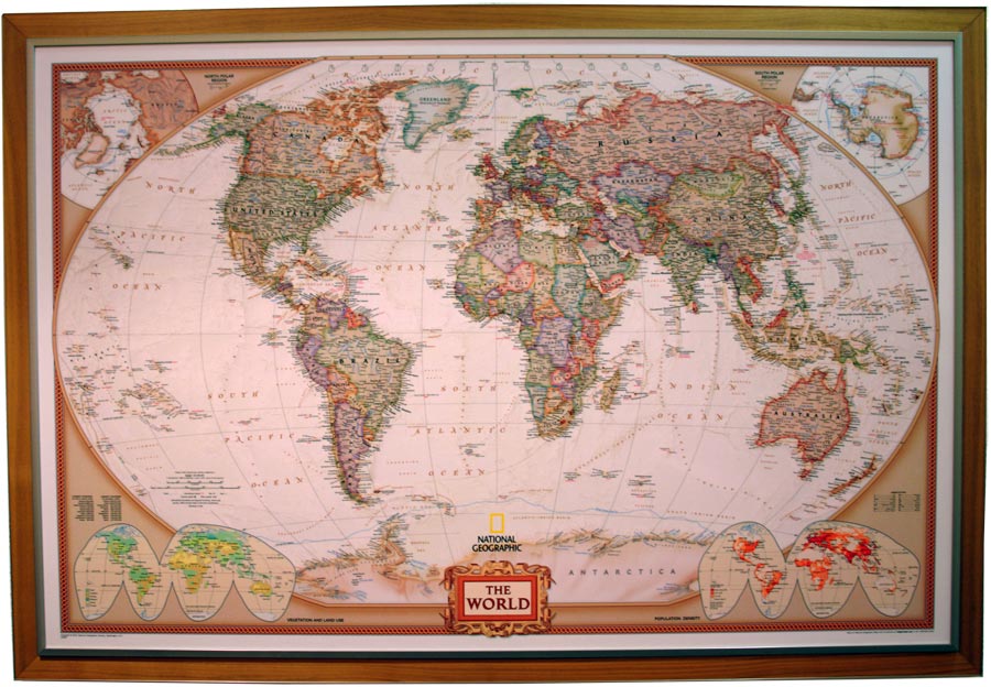 Weltkarte, bräunlich, Rahmen 11bronze-matt