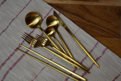 christmas gift ideas Gold silverware stainless steel cutlery korean utensils flatwear cucharas para comer enedores cubiertos de acero inoxidable Dorados palillo chinos juego