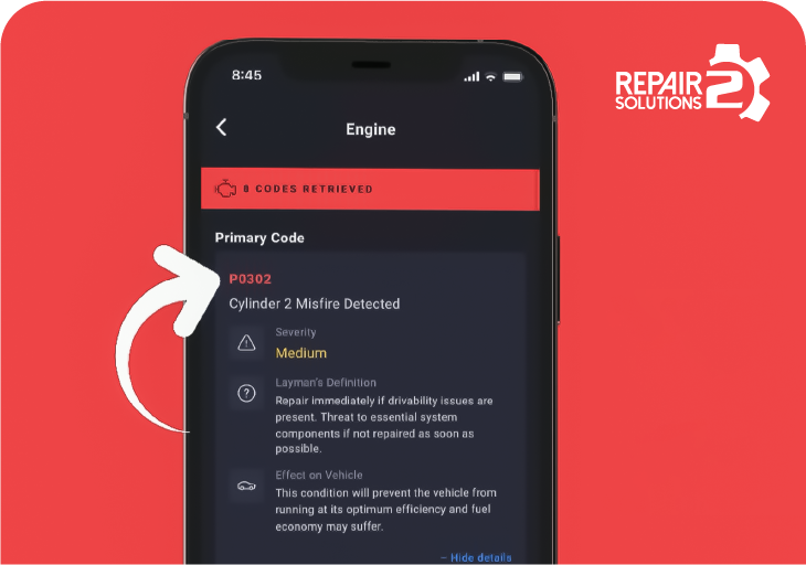 Reading and clearing car codes on a smartphone with Repair Solutions 2 app