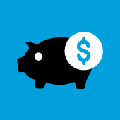 Piggy bank next to a dollar sign to indicate saving money