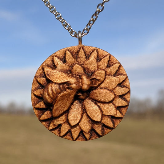 Daisy Flower Carved Wood Pendant Necklace – Davidson Workshop