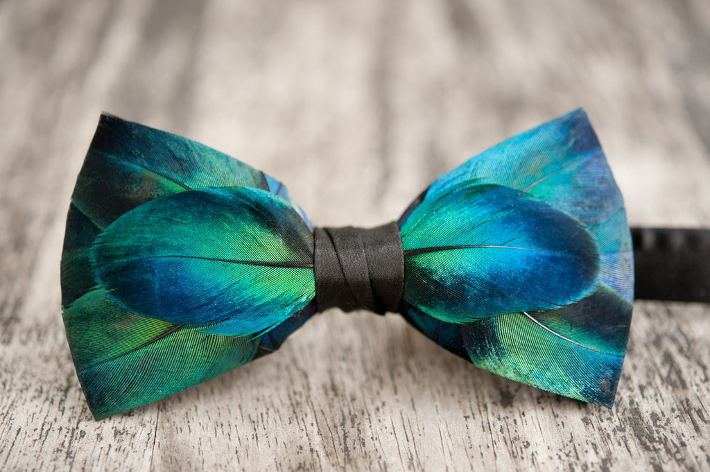 Blue Feather Bow Tie