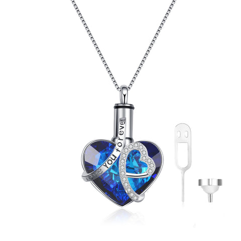 Crystal from Austria Heart Urn Cremation Keepsake Necklace in White Gold Plated Sterling Silver