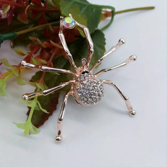 JewelryGenealogy Large Silver Pink Spider Brooch ~ Stylish Statement Spider Arachnid Brooch ~ Silver Faceted Rhinestone Guilloche Enamel Statement Brooch