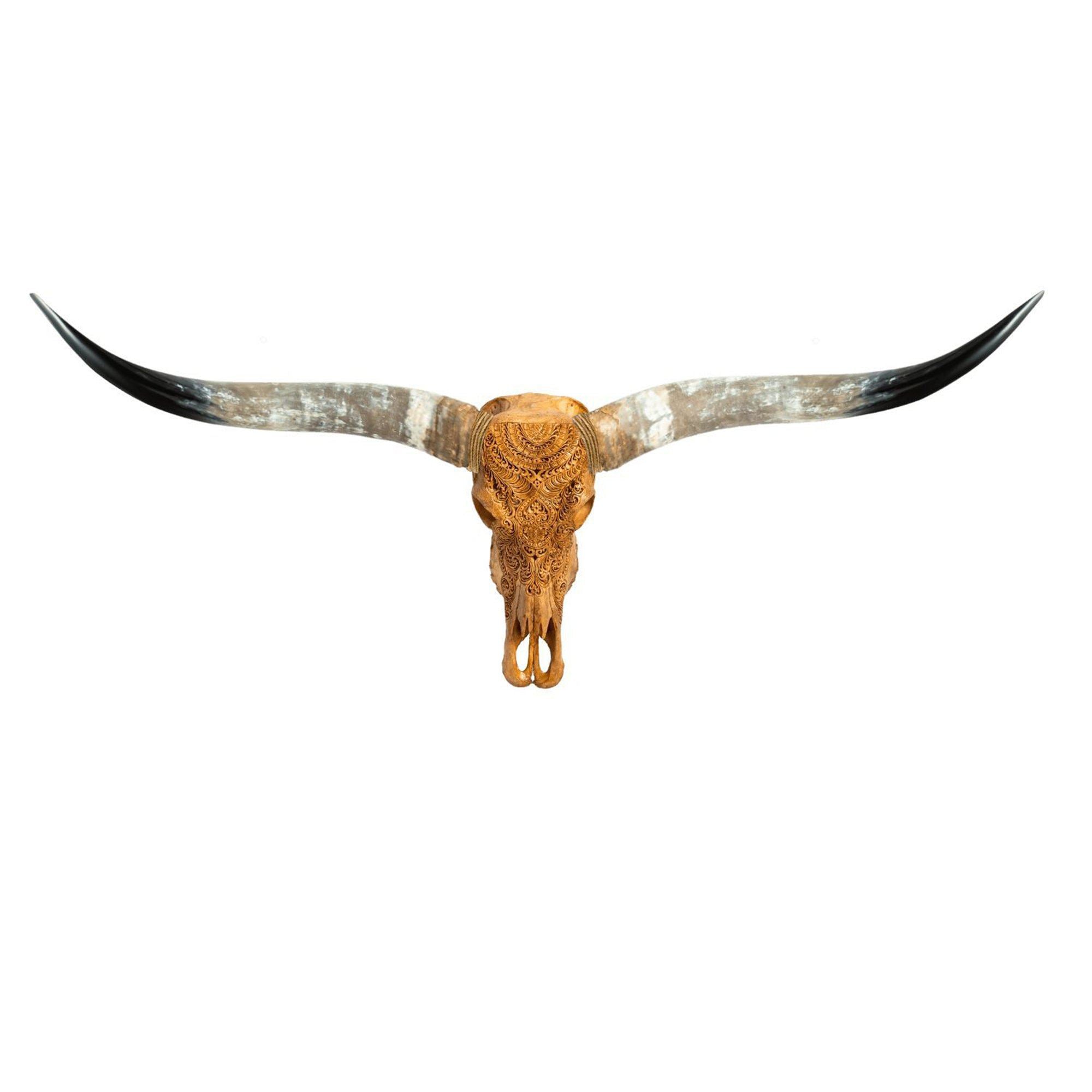 Hand Carved Longhorn Skull - Antique Boho - SkullBliss product image