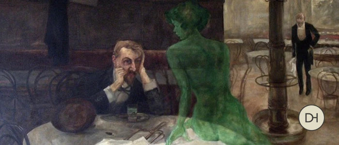 Peinture d'un buveur d'absinthe avec une fée verte