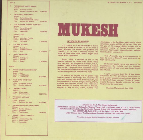 In tribute to Mukesh Compilations Vinyl LP