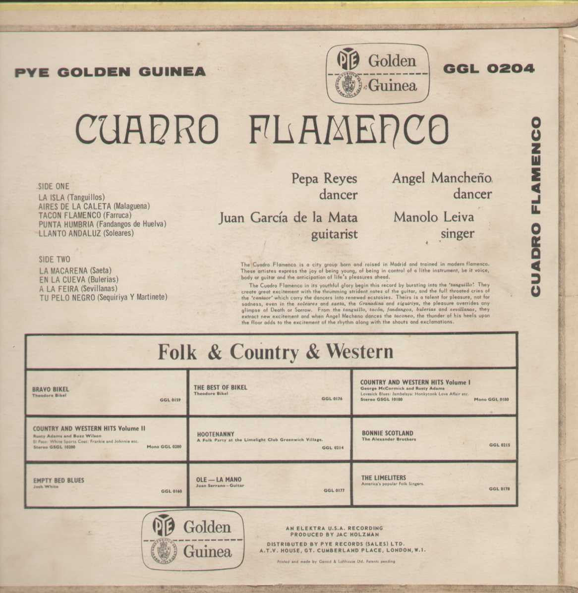 CUADRO FLAMENCO - STEREO ELEKTRA RARE LATIN English Vinyl L P