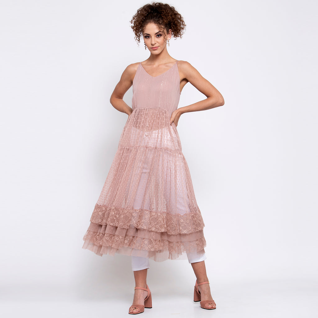 Rose pink dress with lace bottom | LELA By Varija