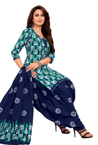 Bluish Green Batik Print Kurta with Navy Blue Patiyala Pant