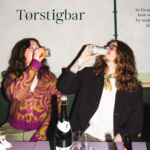 Two people say at Torstigbar Alcohol Free Bar drinking a mocktail