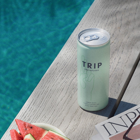 Can of TRIP by pool - a functional CBD drink