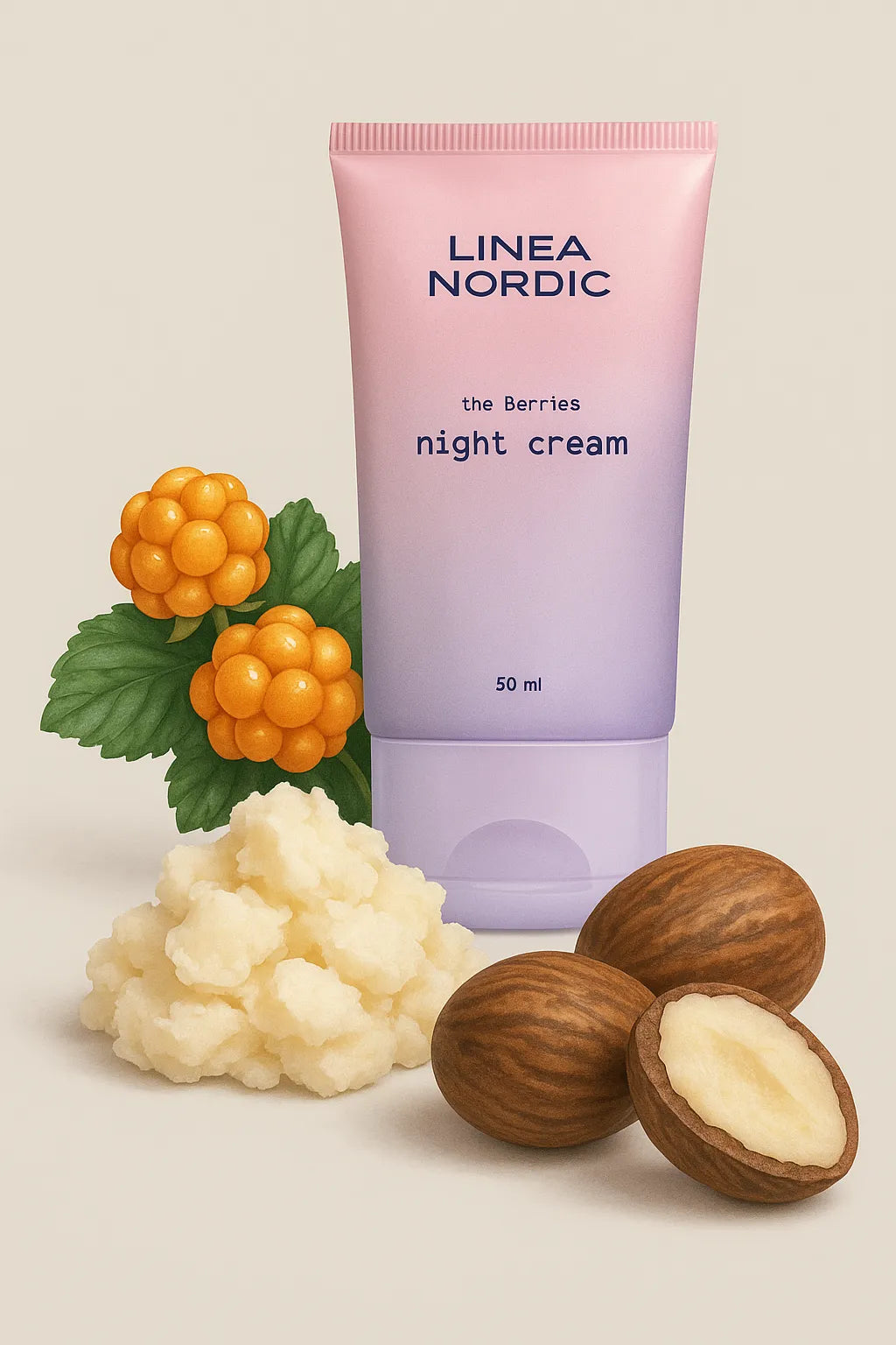 the Berries night cream kasvovoide sekä sheavoita ja pähkinöitä.